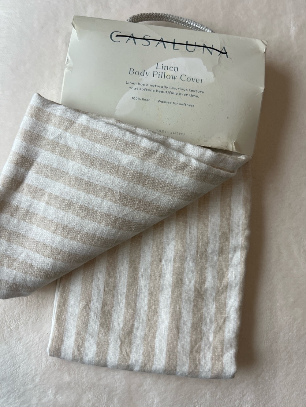 Casaluna Striped Linen Body Pillow Cover in Natural and Off-White